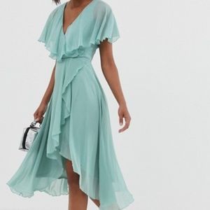 NWT- ASOS Cape Back Dipped Hem Midi Dress, Sz 14